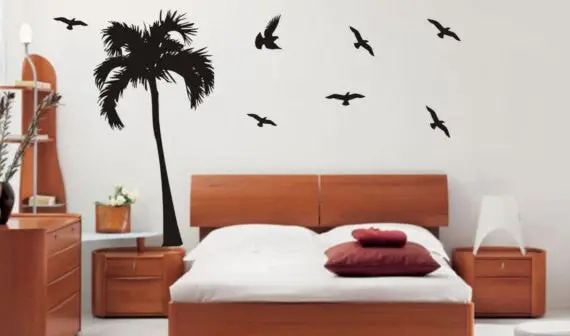 Palm Tree With Birds Beach Design Decor Nature Decal Sticker Wall Vinyl Art 1
