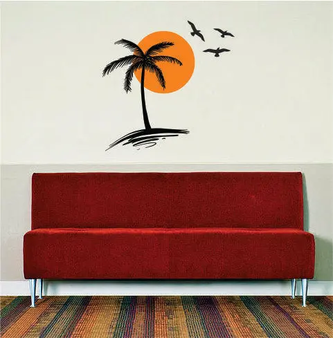 Palm Tree Sun And Birds Scene Decor Nature Decal Sticker Wall Vinyl Art Design 1