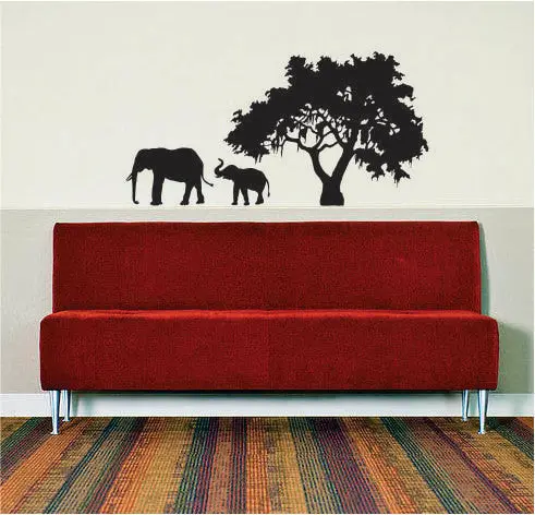Elephants And Tree Scene Animal Design Decal Sticker Wall Vinyl Art Decor Home 1