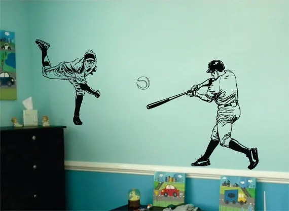 2 Baseball Players Sports Decal Sticker Wall Vinyl 1