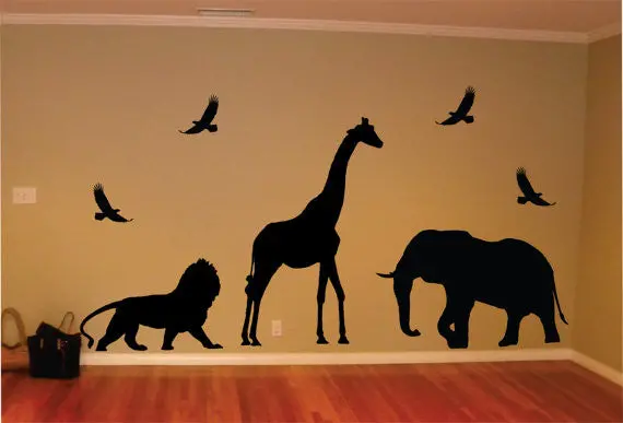 Safari Animals Giraffe Lion Elephant Birds Design Animal Decal Sticker Wall Vinyl Decor Art 1
