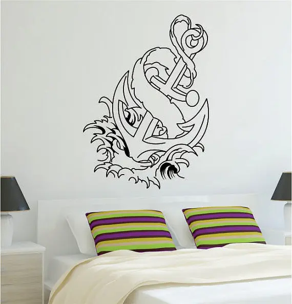 Anchor Wave Version 2 Nautical Ocean Beach Decal Sticker Wall Vinyl Art Decor 1