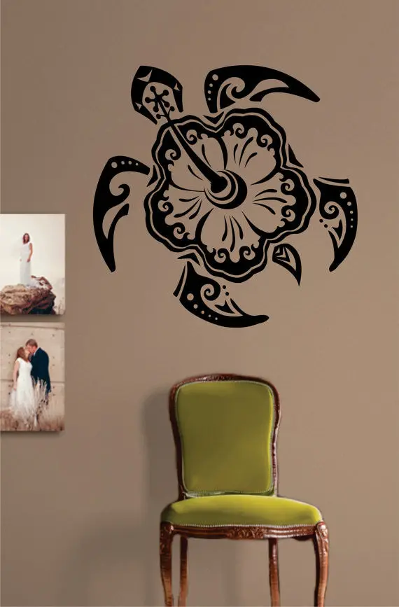 Hibiscus Flower Turtle Tribal Design Decal Sticker Wall Vinyl Art Decor Home 1