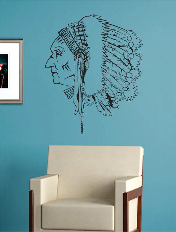 Indian Chief Version 1 Native American Decal Sticker Wall Vinyl Decor Art 1