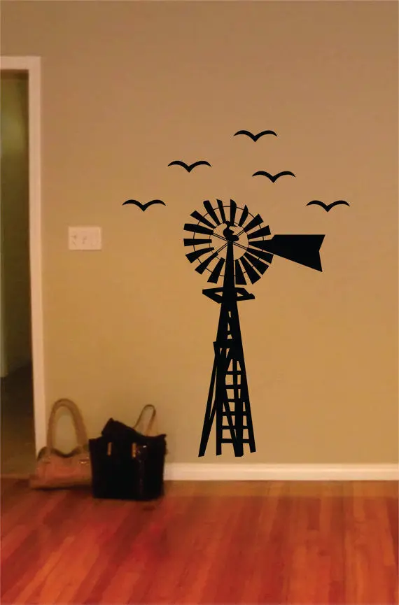 Windmill With Birds Design Animal Decal Sticker Wall Vinyl Decor Art 1