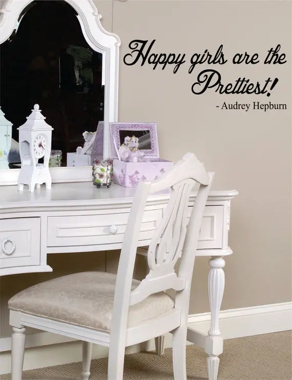 Happy Girls Are The Prettiest Audrey Hepburn Quote Decal Sticker Wall Vinyl Decor Art 1