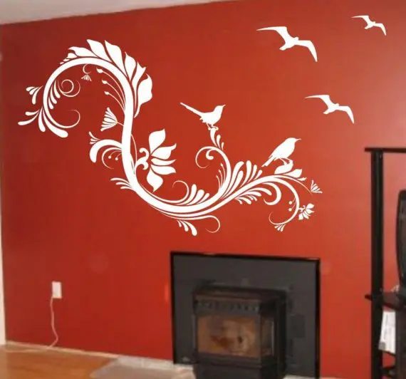 Floral Design With Birds Decor Nature Decal Sticker Wall Vinyl Art Design 1