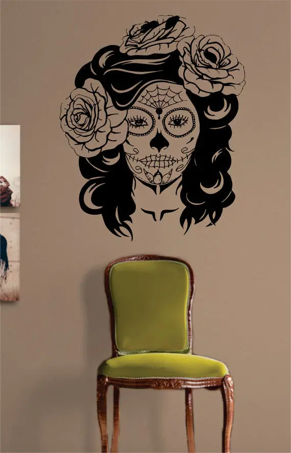 Day Of The Dead Girl Skull Mask Art Decal Sticker Wall Vinyl 1