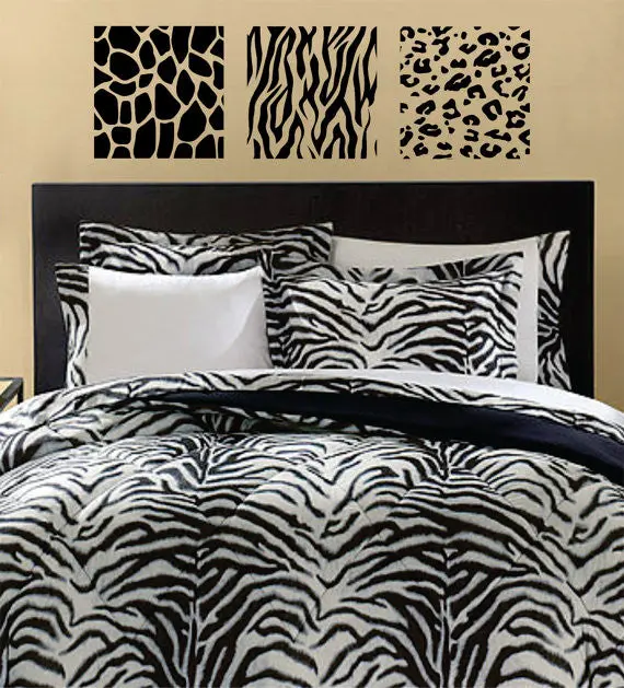 Animal Print 3 Box Panel Giraffe Zebra Leopard Design Animal Decal Sticker Wall Vinyl Decor Art 1