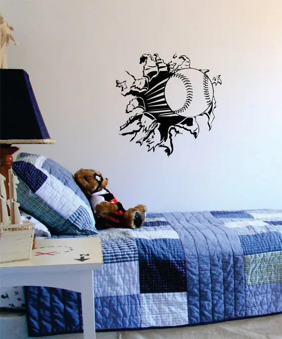 Baseball Ripping Through The Wall Sports Decal Sticker Wall Vinyl 1
