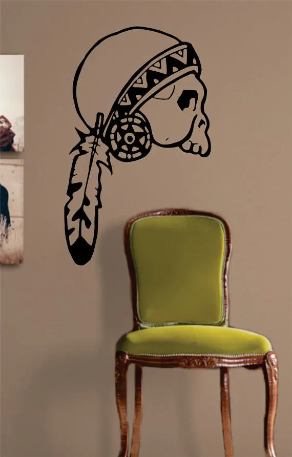 Indian Skull Feather Art Decal Sticker Wall Vinyl 1