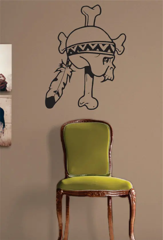 Indian Skull Feather And Bones Version 2 Art Decal Sticker Wall Vinyl 1