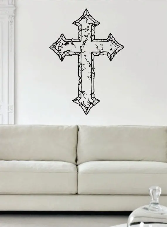 Cracked Cross Religious Decal Sticker Wall Vinyl Art Home Room Decor 1