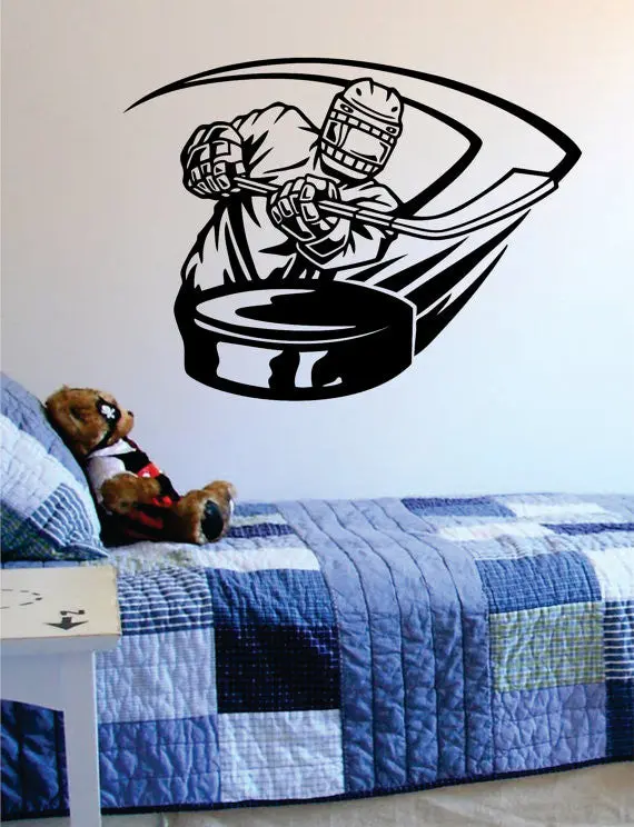 Hockey Player Hitting Puck Design Sports Decal Sticker Wall Vinyl 1