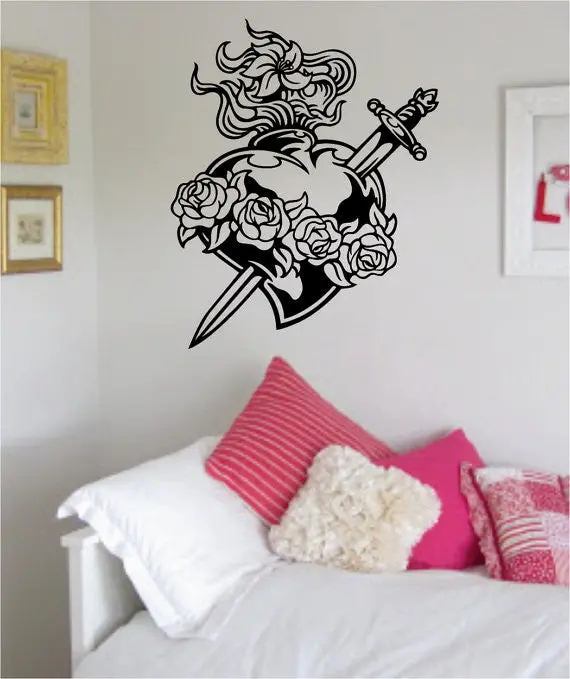 Roses Heart Sword Love Design Decal Sticker Wall Vinyl Decor Art 1
