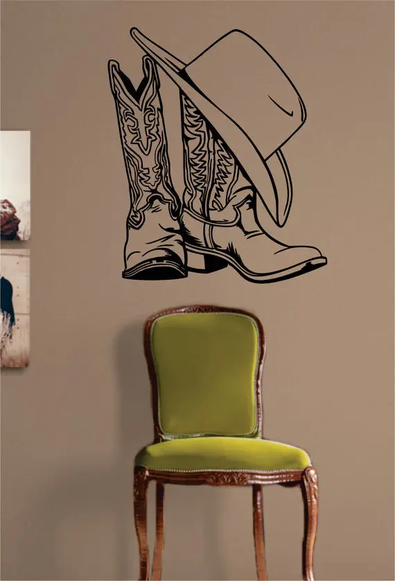Cowboy Boots And Hat Design Decal Sticker Wall Vinyl Decor Art 1