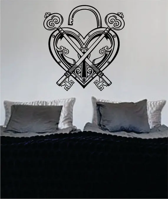 Keys And Heart Lock Design Decal Sticker Wall Vinyl Decor Art 1