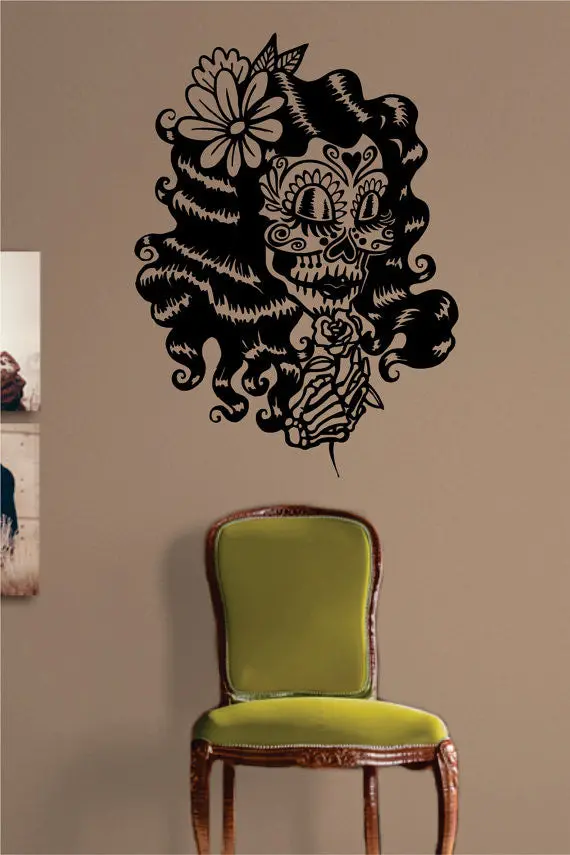 Day Of The Dead Girl Version 3 Skull Art Decal Sticker Wall Vinyl 1