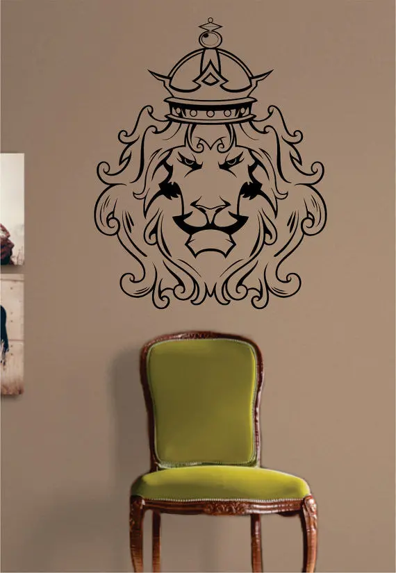 Lion Wearing Crown Design Animal Decal Sticker Wall Vinyl Decor Art 1