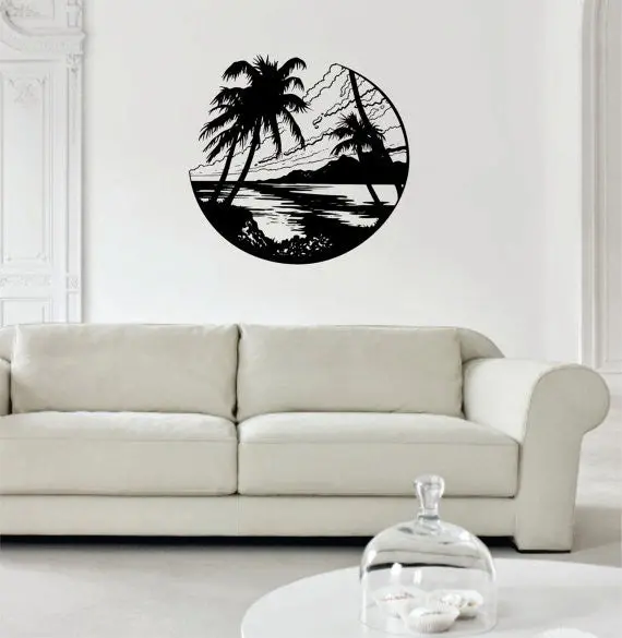 Beach Scene Ocean Palm Trees Design Decor Nature Decal Sticker Wall Vinyl Art 1