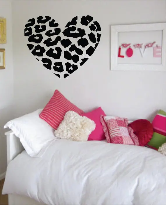 Leopard Print Heart Animal Design Decal Sticker Wall Vinyl Decor Art 1