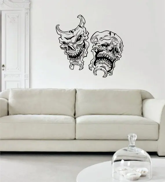 Happy And Sad Skull Mask Art Decal Sticker Wall Vinyl 1