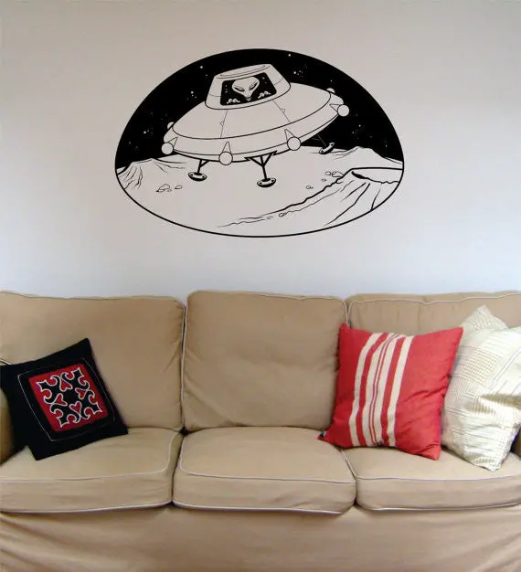 Alien In Ufo Space Scene Decal Sticker Wall Vinyl Art Home Room Decor 1