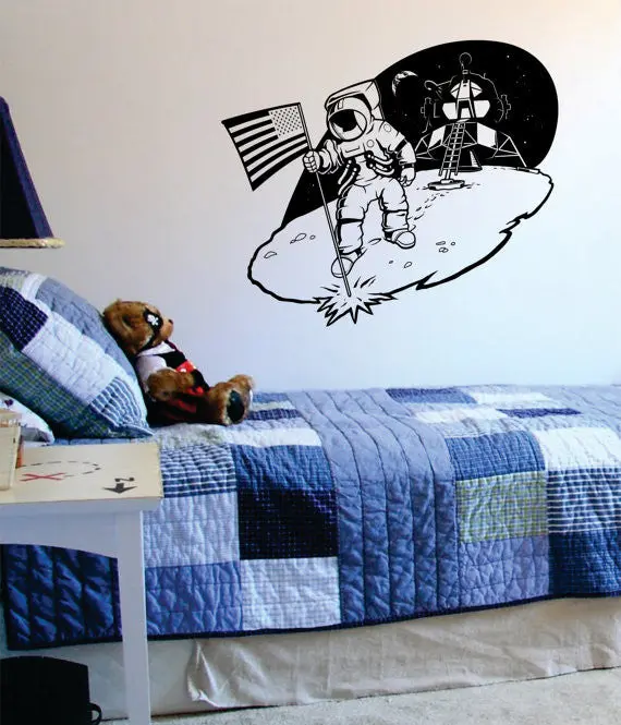 Astronaut On The Moon Space Scene Design Decal Sticker Wall Vinyl Decor Art 1