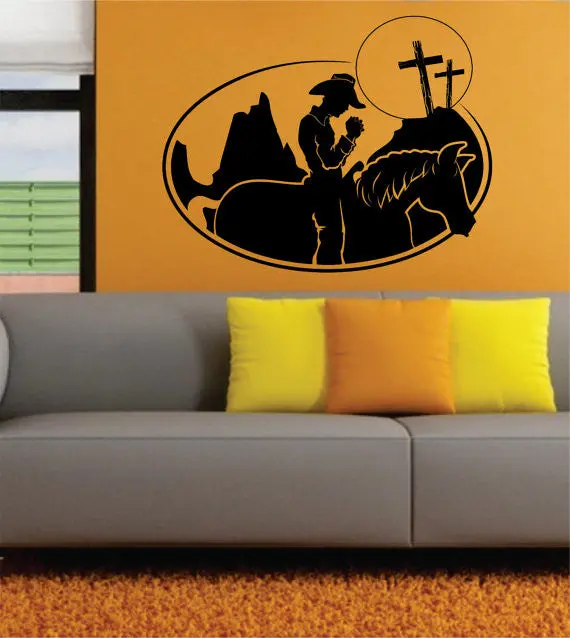 Cowboy And Horse Praying Design Decal Sticker Wall Vinyl Decor Art 1