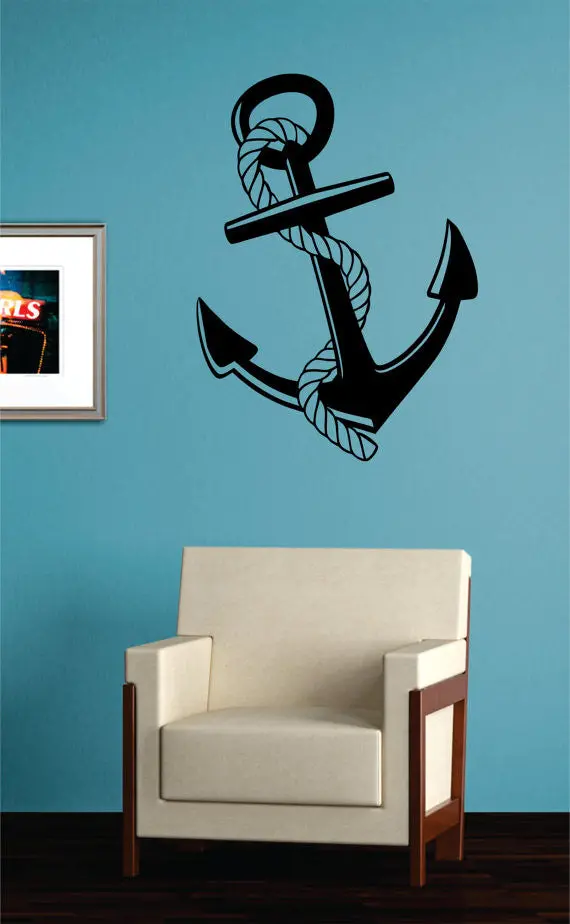 Anchor With Rope Nautical Ocean Beach Decal Sticker Wall Vinyl Art Decor 1