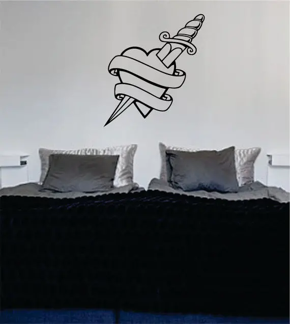 Heart With Sword Through It Tattoo Love Design Decal Sticker Wall Vinyl Decor Art 1