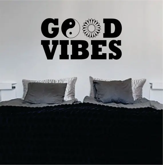 Good Vibes Yin Yang Flower Quote Decal Sticker Wall Vinyl 1
