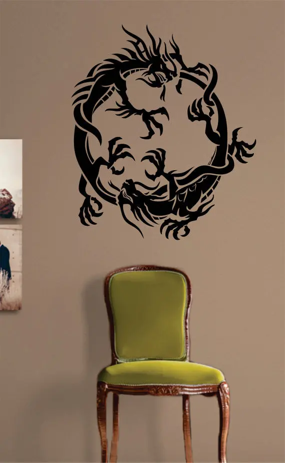 2 Dragons Design Decal Sticker Wall Vinyl Decor Art 1