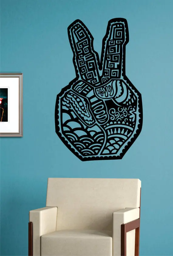 Peace Sign Hand Art Version 1 Design Decal Sticker Wall Vinyl Decor Art 1