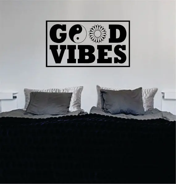 Good Vibes Yin Yang Flower Version 3 Square Design Quote Decal Sticker Wall Vinyl 1