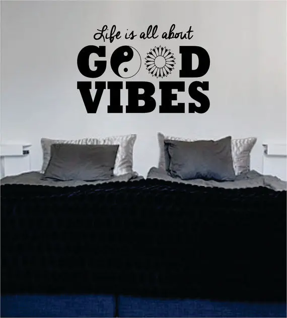 Life Is All About Good Vibes Yin Yang Flower Quote Decal Sticker Wall Vinyl 1