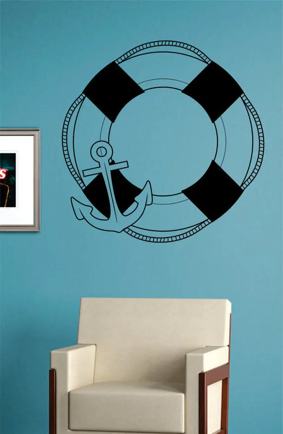 Anchor And Life Buoy Nautical Ocean Beach Decal Sticker Wall Vinyl Art Decor 1