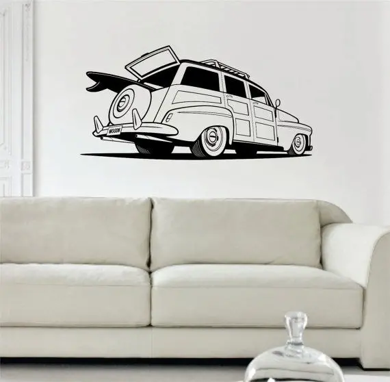 Woody Surf Car Old School Car Design Decal Sticker Wall Vinyl Decor Art 1