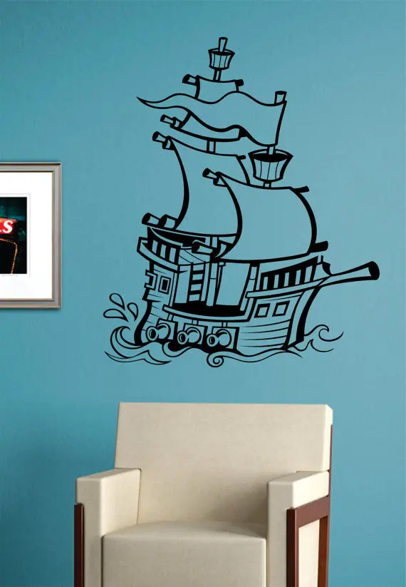 Pirate Ship Boat Nautical Ocean Beach Decal Sticker Wall Vinyl Art Decor 1