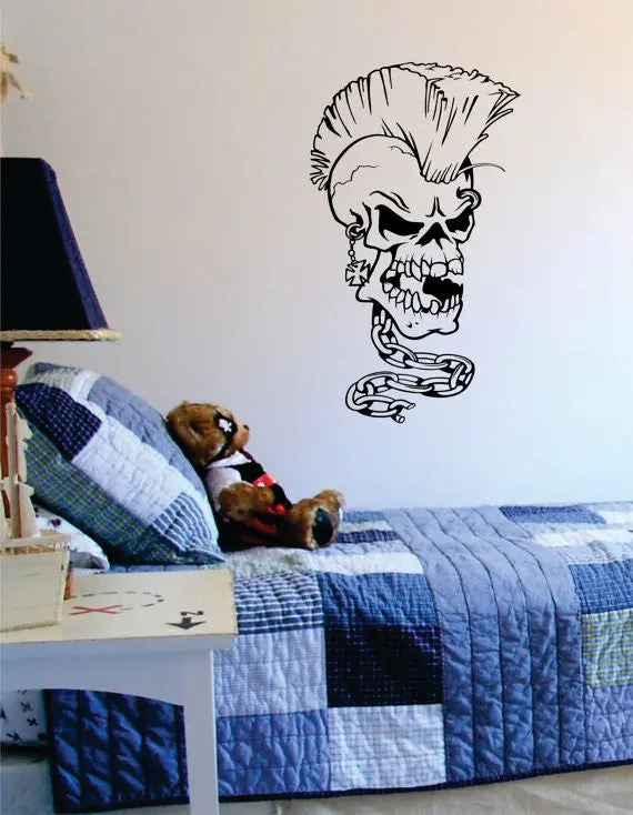 Punker Skull Mohawk Art Decal Sticker Wall Vinyl 1