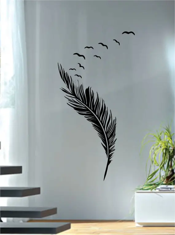 Feather With Birds Design Animal Decal Sticker Wall Vinyl Decor Art 1
