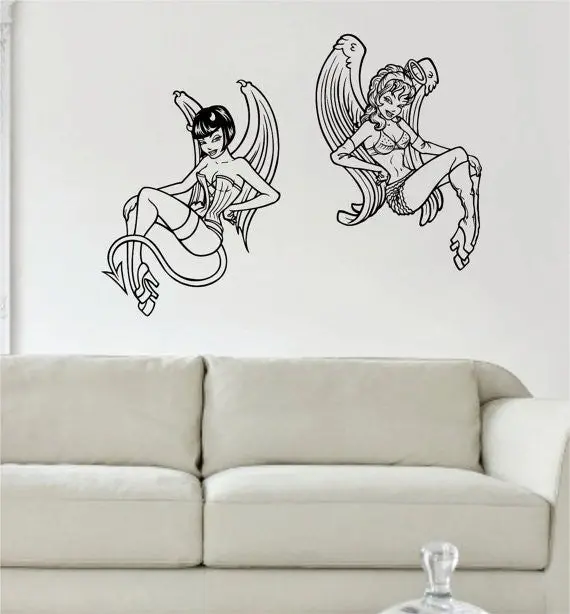 Angel And Devil Pin Up Girls Design Decal Sticker Wall Vinyl Decor Art 1