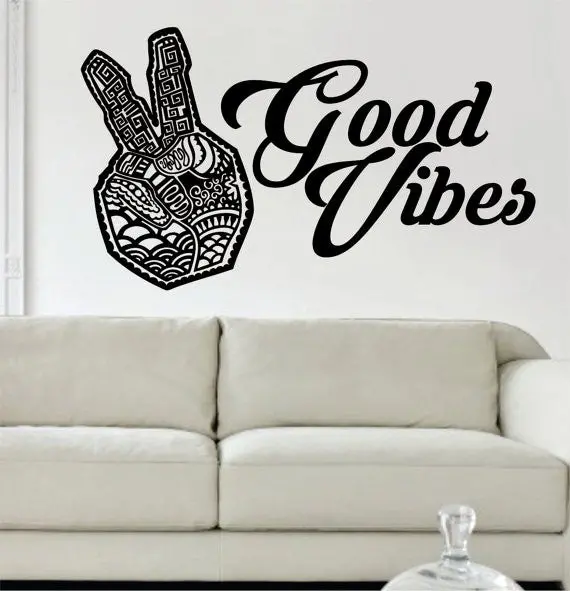 Peace Sign Hand Good Vibes Design Quote Decal Sticker Wall Vinyl 1