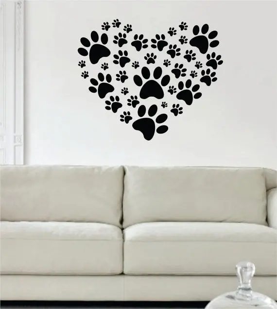 Dog Paw Print Heart Design Decal Sticker Wall Vinyl Decor Art 1