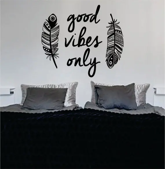 Feathers Good Vibes Only Design Quote Decal Sticker Wall Vinyl 1