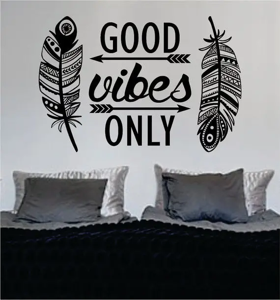 Feathers Good Vibes Only Version 2 Design Quote Decal Sticker Wall Vinyl 1