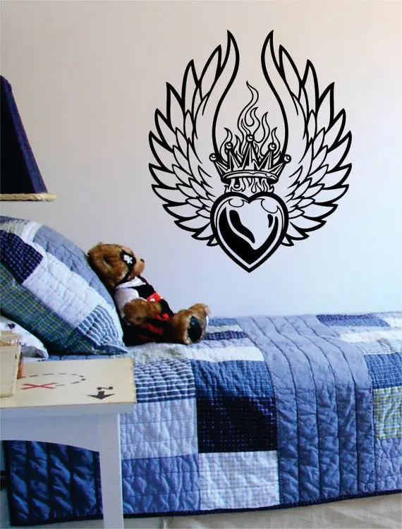 Heart Crown And Wings Tattoo Design Decal Sticker Wall Vinyl Decor Art 1