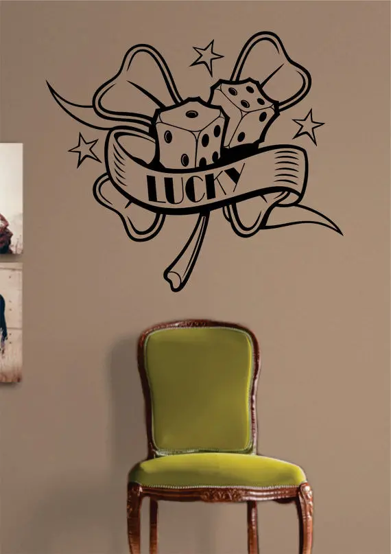Lucky Four Leaf Clover Dice Tattoo Vegas Design Decal Sticker Wall Vinyl Decor Art 1