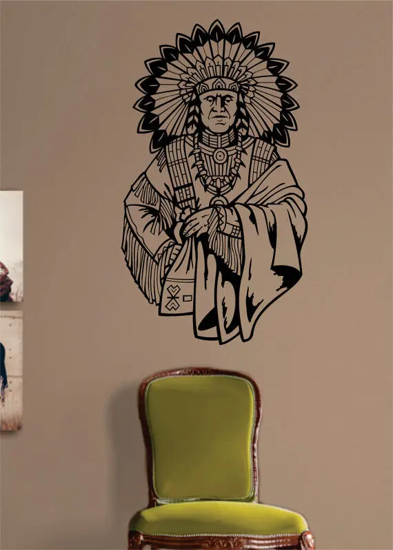 Indian Chief Version 3 Native American Decal Sticker Wall Vinyl Decor Art 1