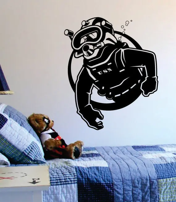 Scuba Diver Version 2 Beach Ocean Design Decal Sticker Wall Vinyl Decor Art 1
